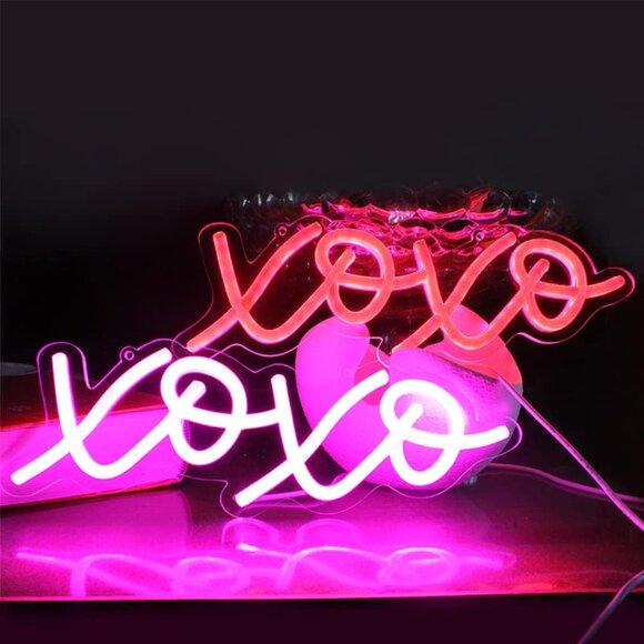 XOXO Pink LED Neon Sign USB Light for Wall Decor Kids Room Party or Gift - Picture 4 of 6